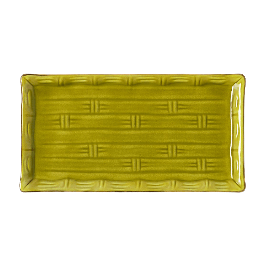 Platón Rect. Porcelana Bambu Verde 16*9 pulg