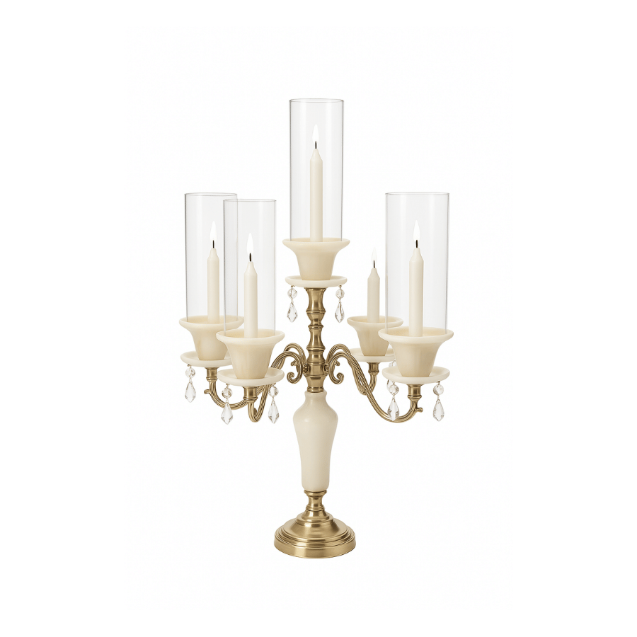 Candelabro 5V Cristal Marmolizado y Bronce