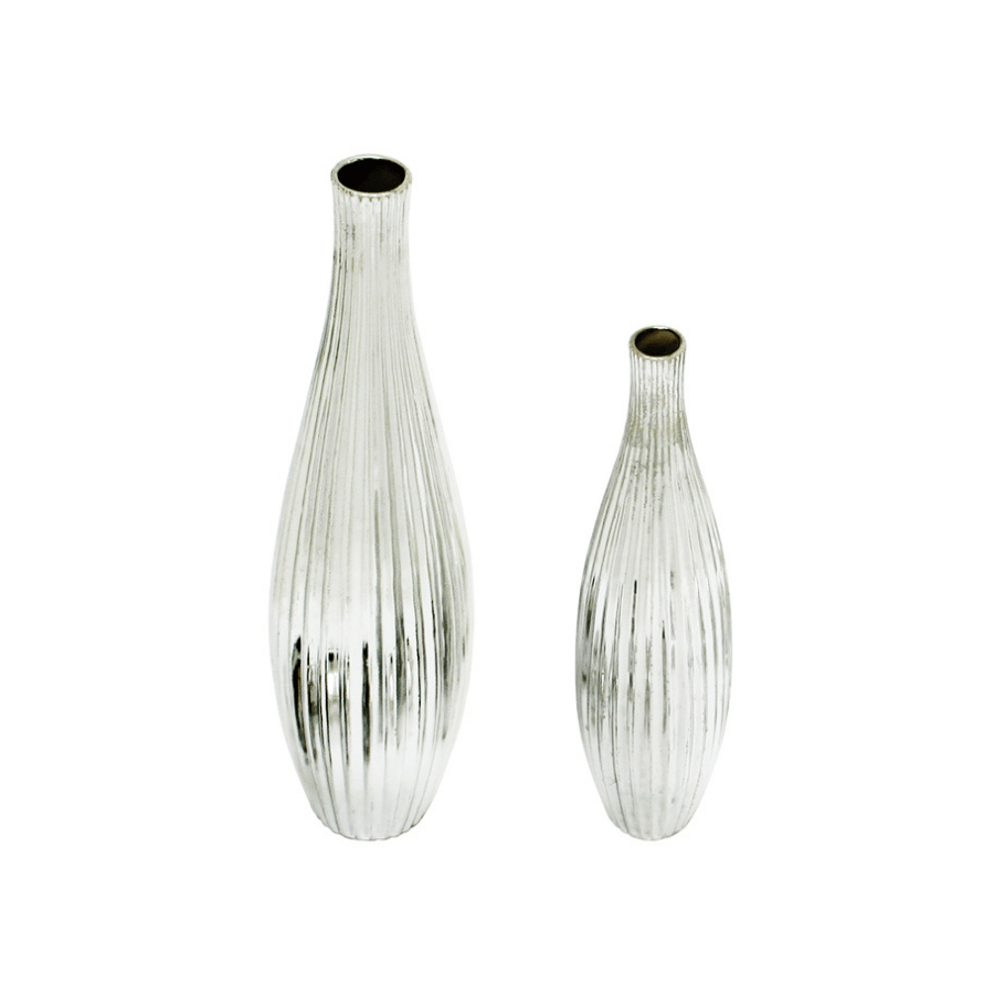 Florero Porcelana Nervada Plateado 23