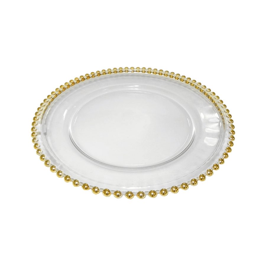 Plato Sitio Cristal Transparente Bolitas Dorado