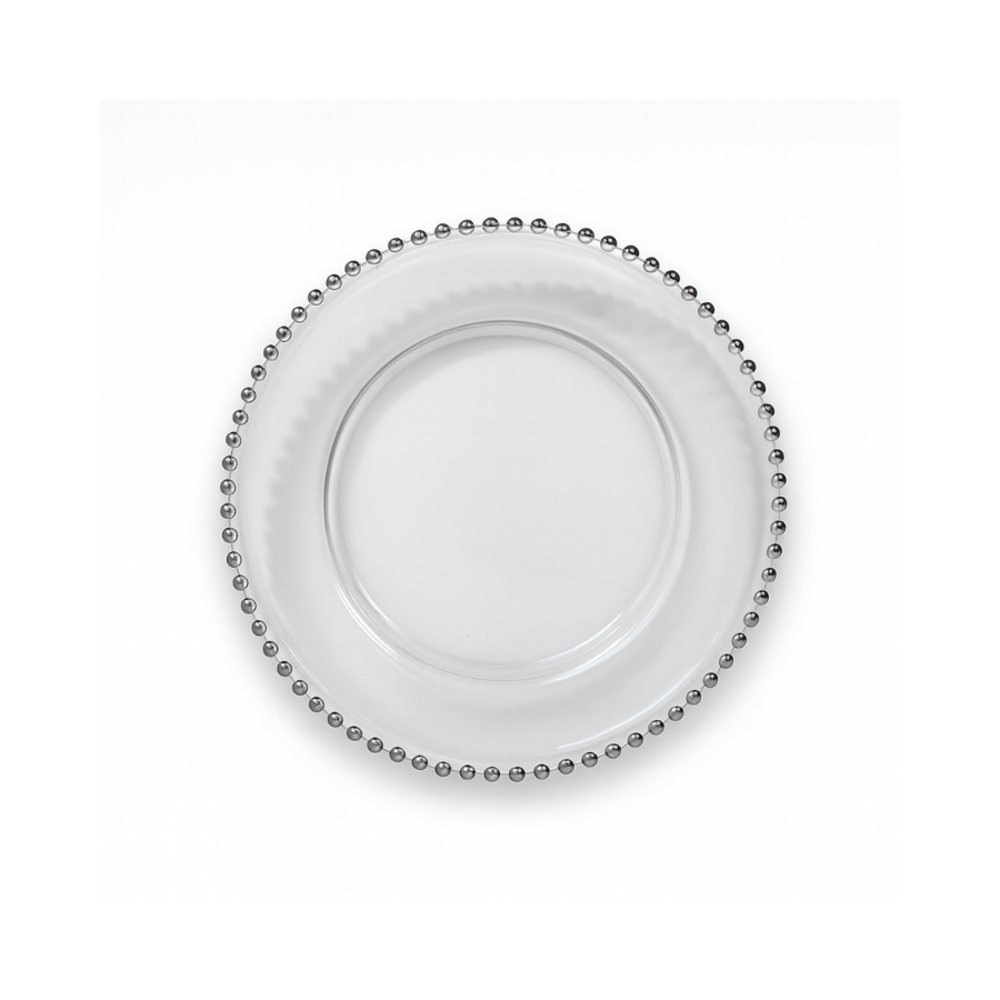 Plato Sitio Cristal Transparente Bolitas Plateado