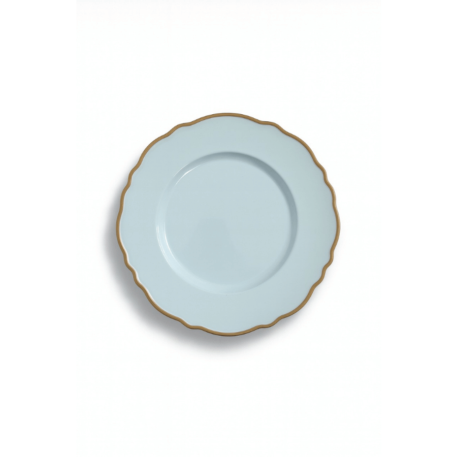 Plato Sitio Oleado Azul Claro Orilla Dorada