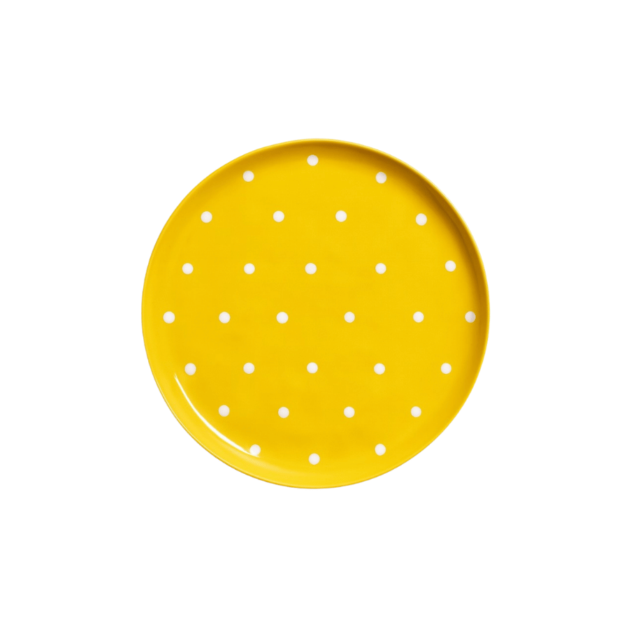 Plato Sitio Porcelana Amarillo Bolita Blancas