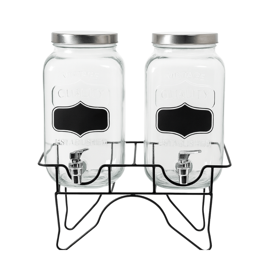 Dispensador de Bebidas Doble con Soporte Negro