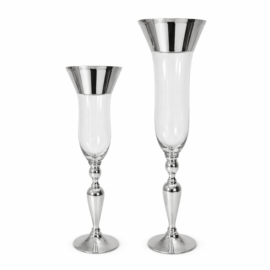 Anfora Cristal Copa Orilla Plateada 26" Pequeño
