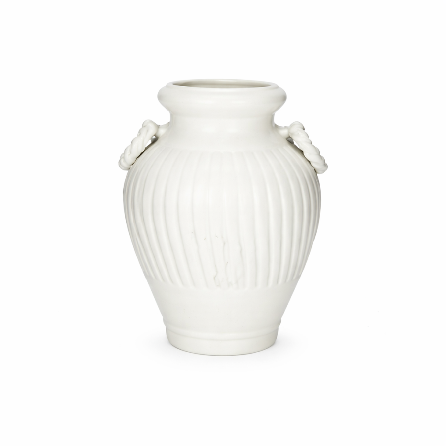 Anfora Porcelana Blanca Con Argolla