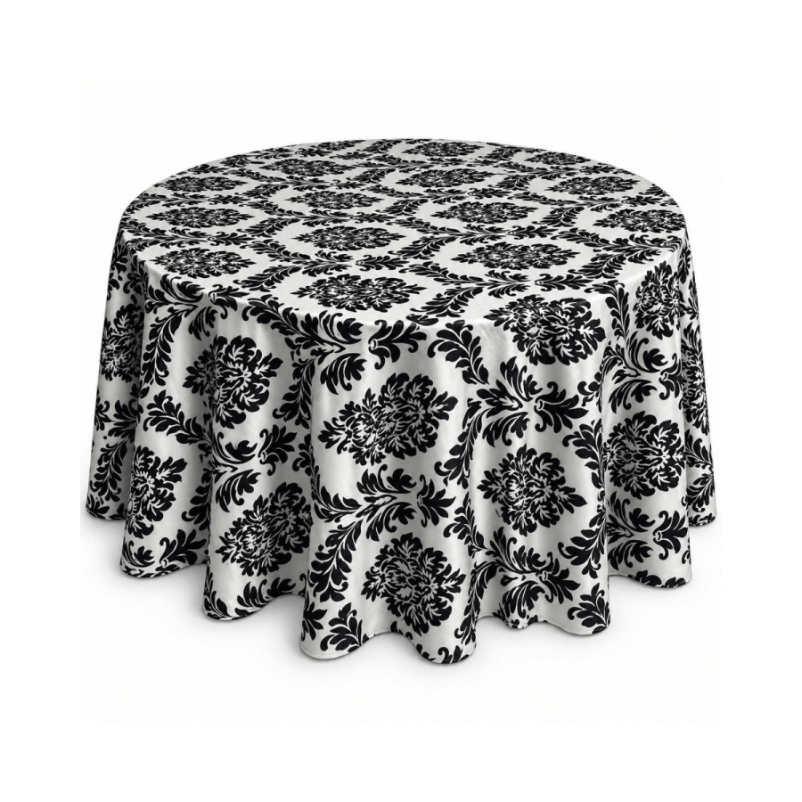 Mantel 60" VELVET Arabesco Negro Fondo Blanco